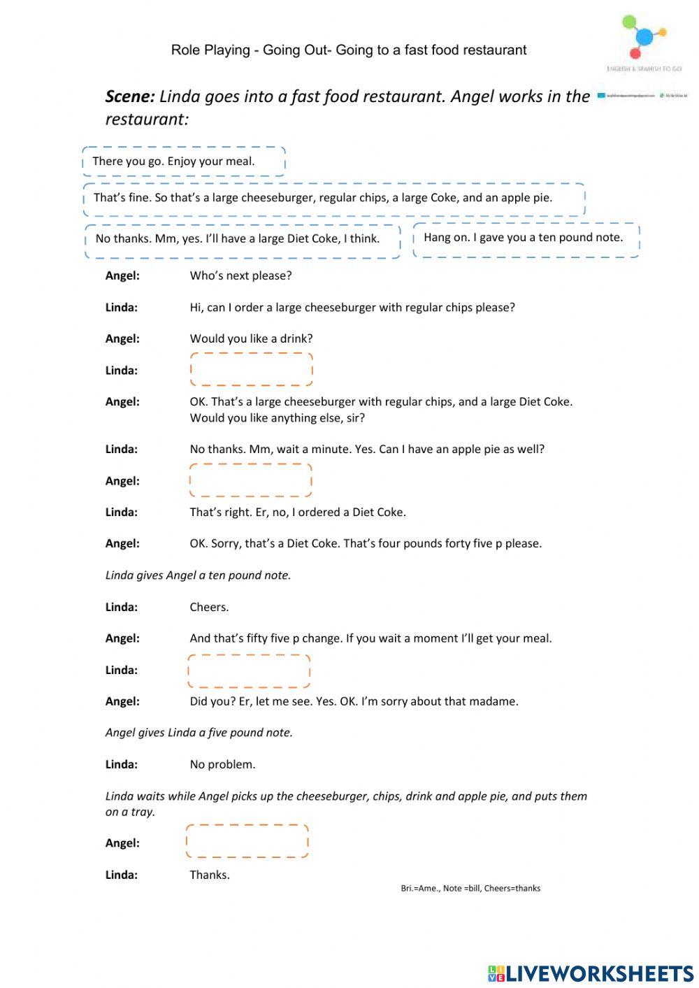 Role Play 1-Food-At a fast food restaurant