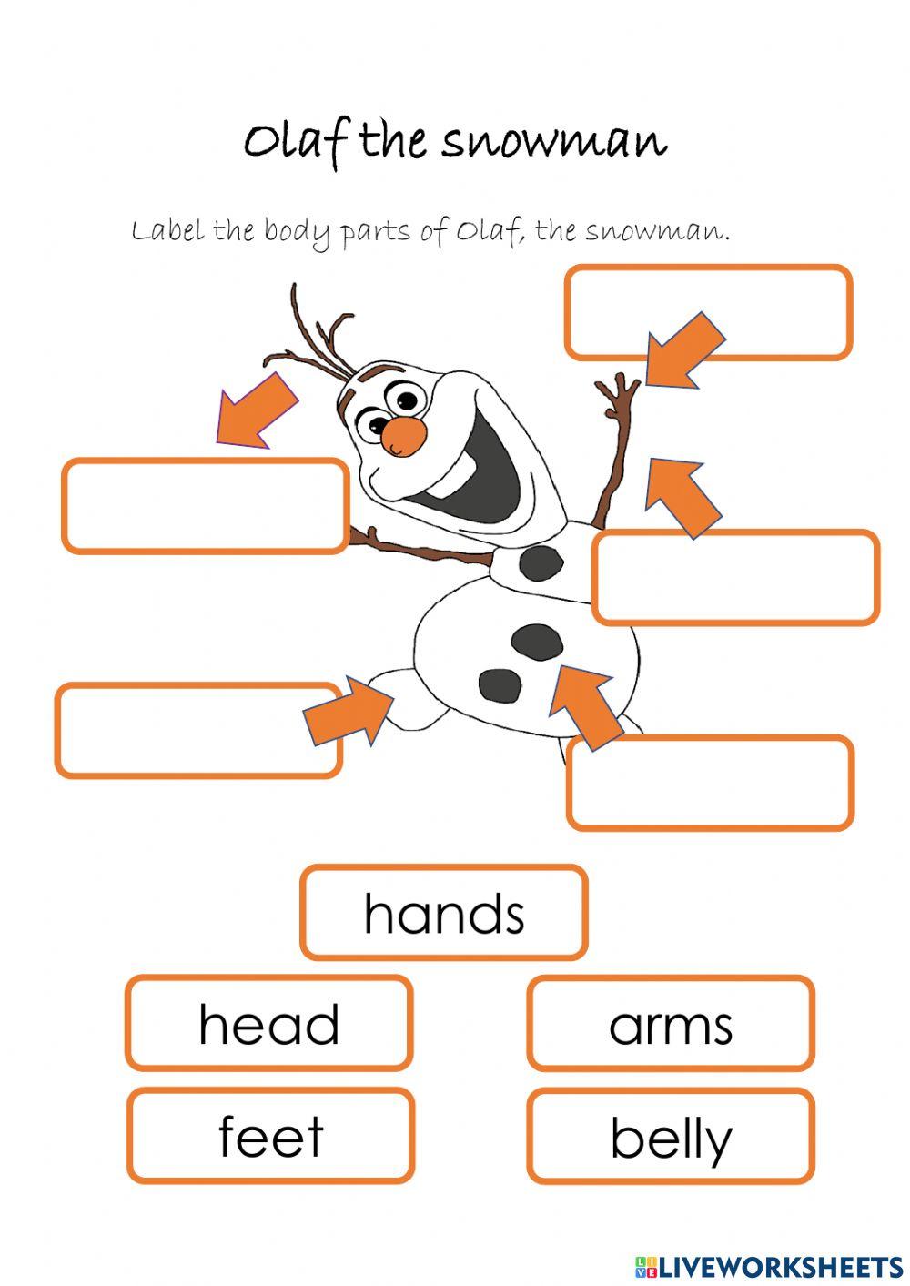 Olaf body parts worksheet | Live Worksheets