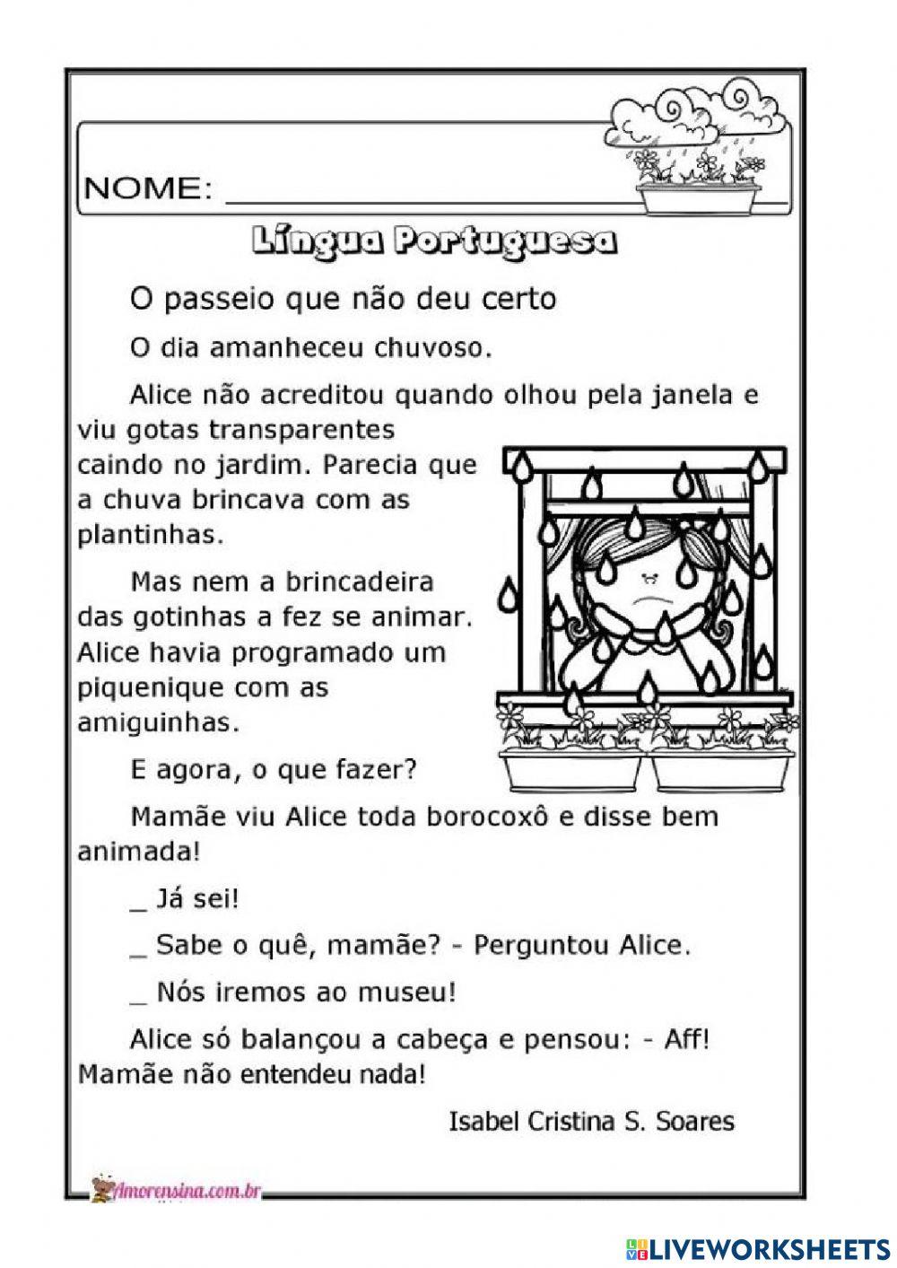Texto -O passeio que não deu certo- com atividades Texto -O passeio que não deu certo- com atividades
