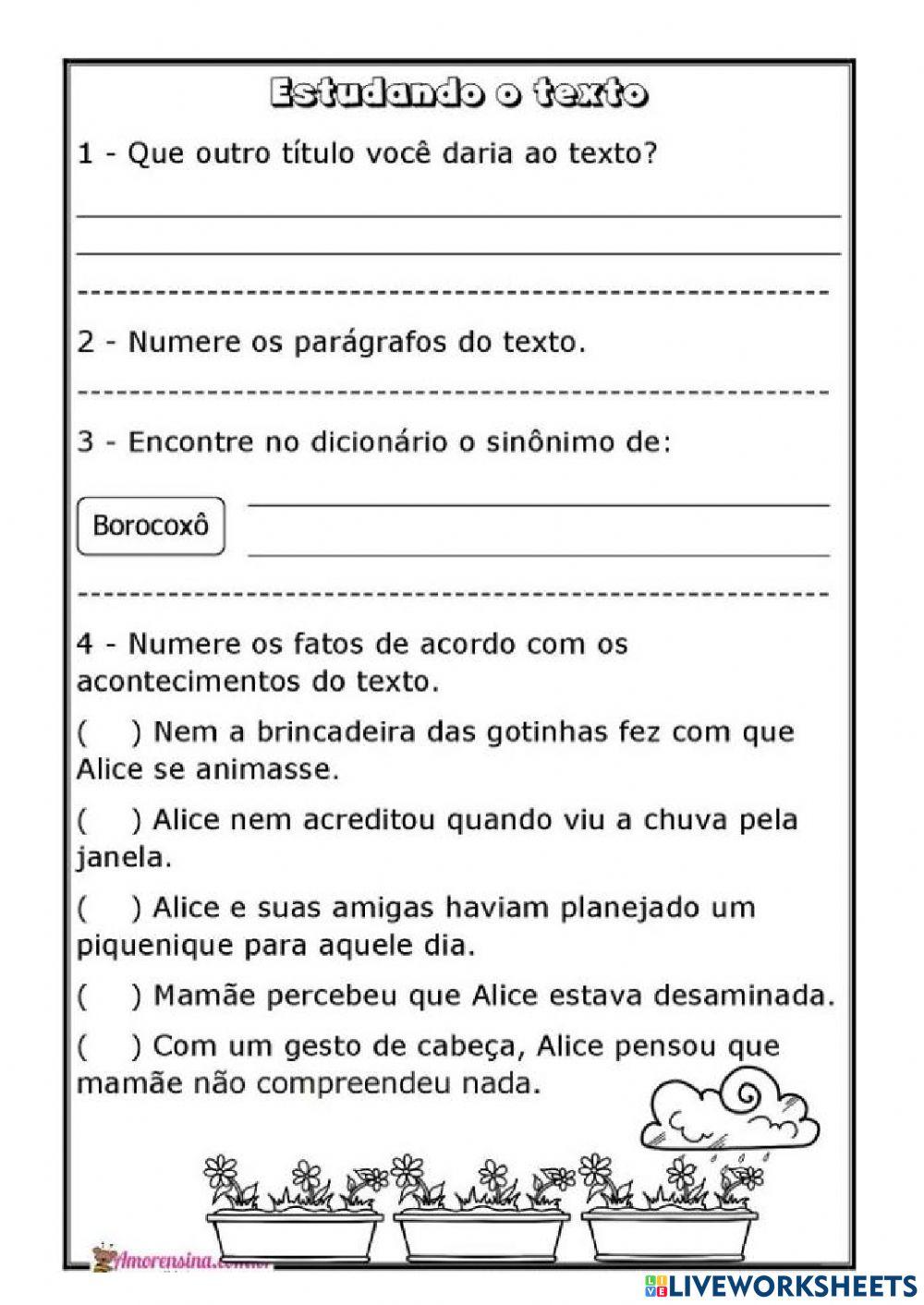 Texto -O passeio que não deu certo- com atividades