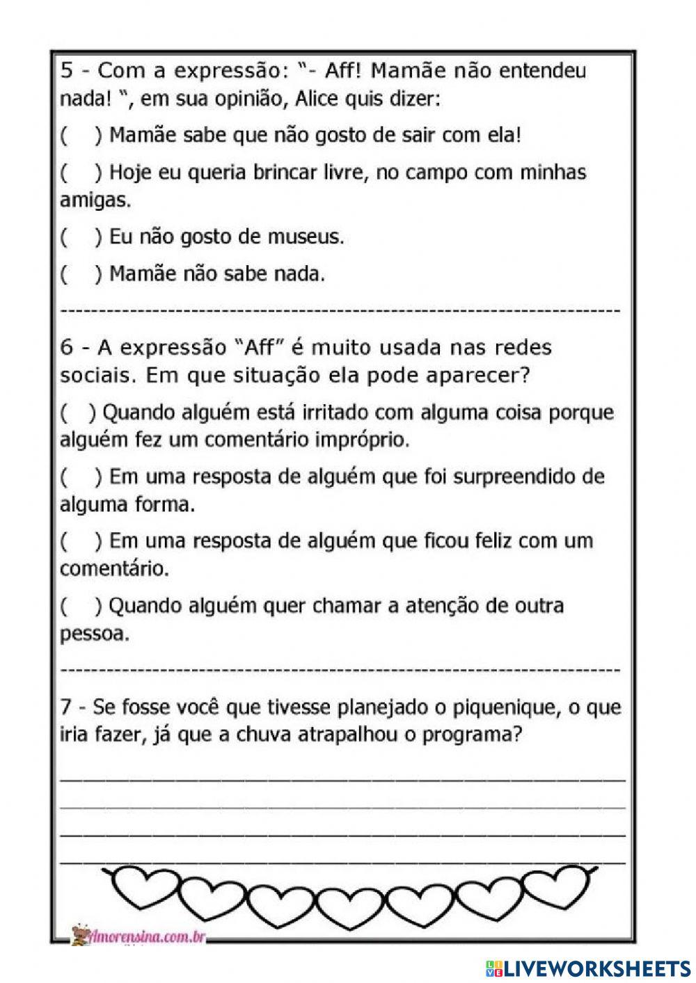 Texto -O passeio que não deu certo- com atividades