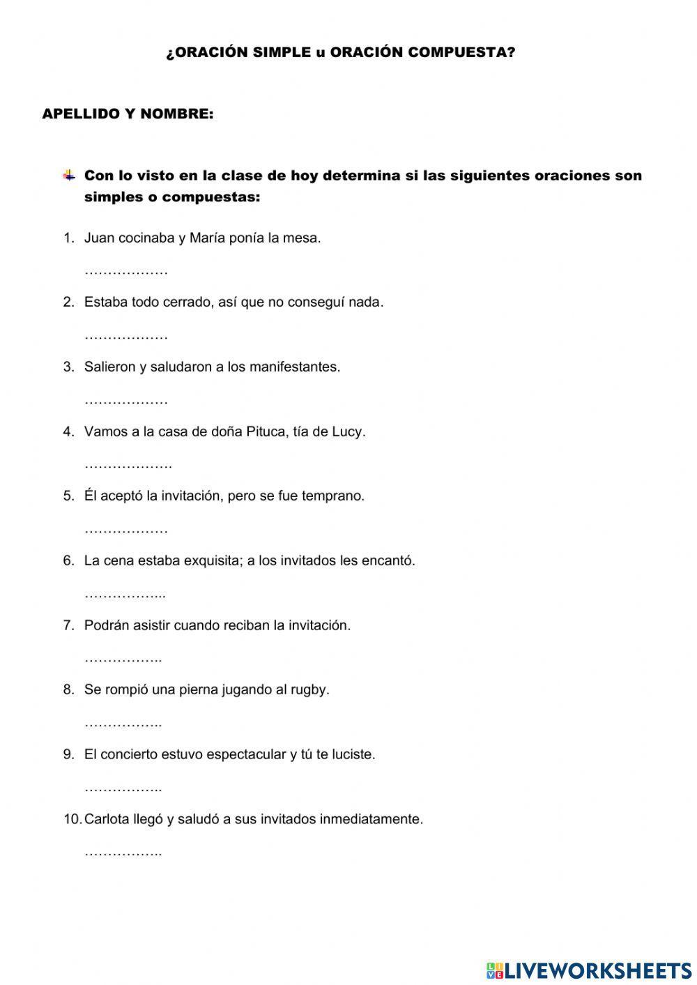 Oración simple y compuesta