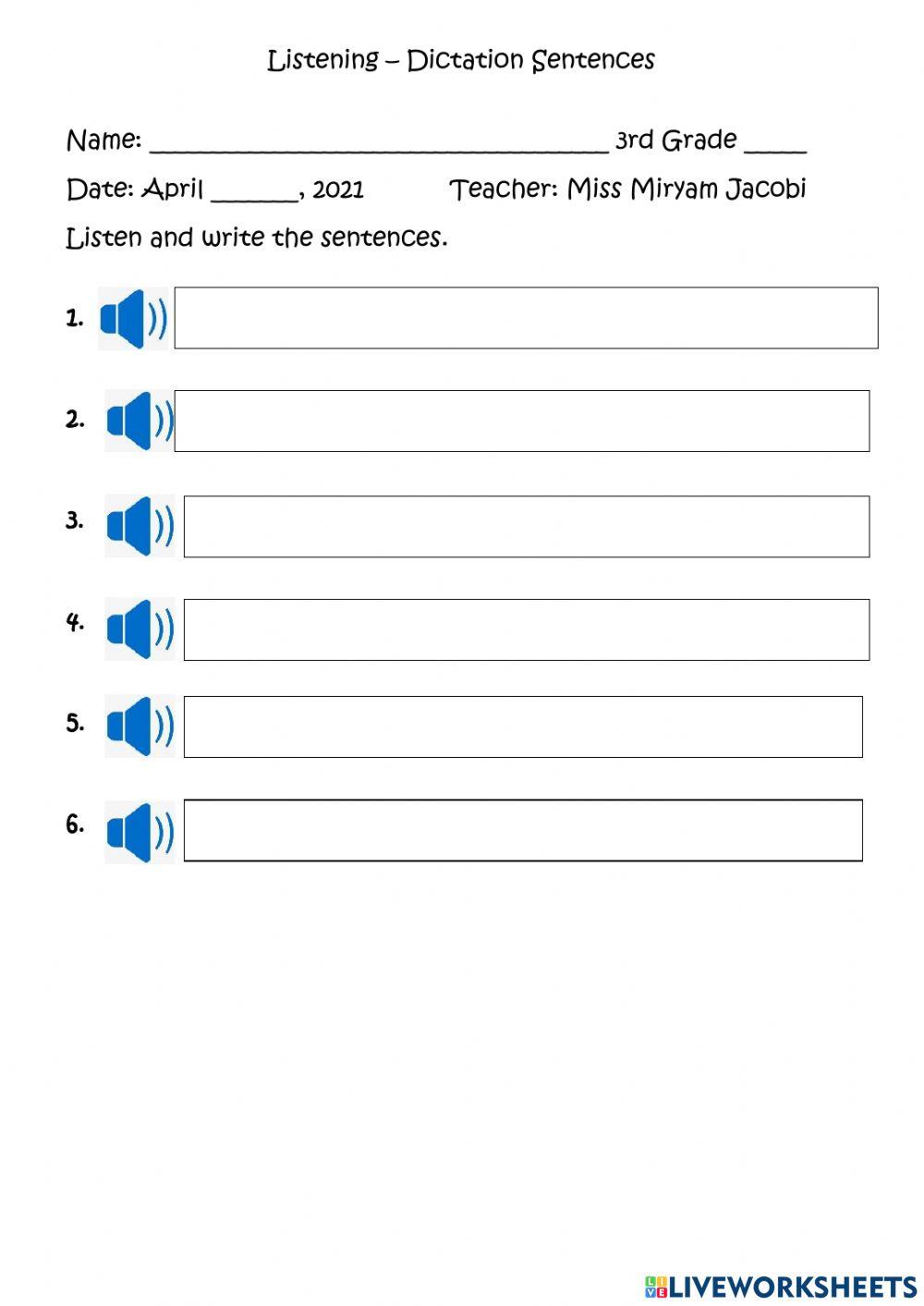 Listening - Dictation Spelling Sentences