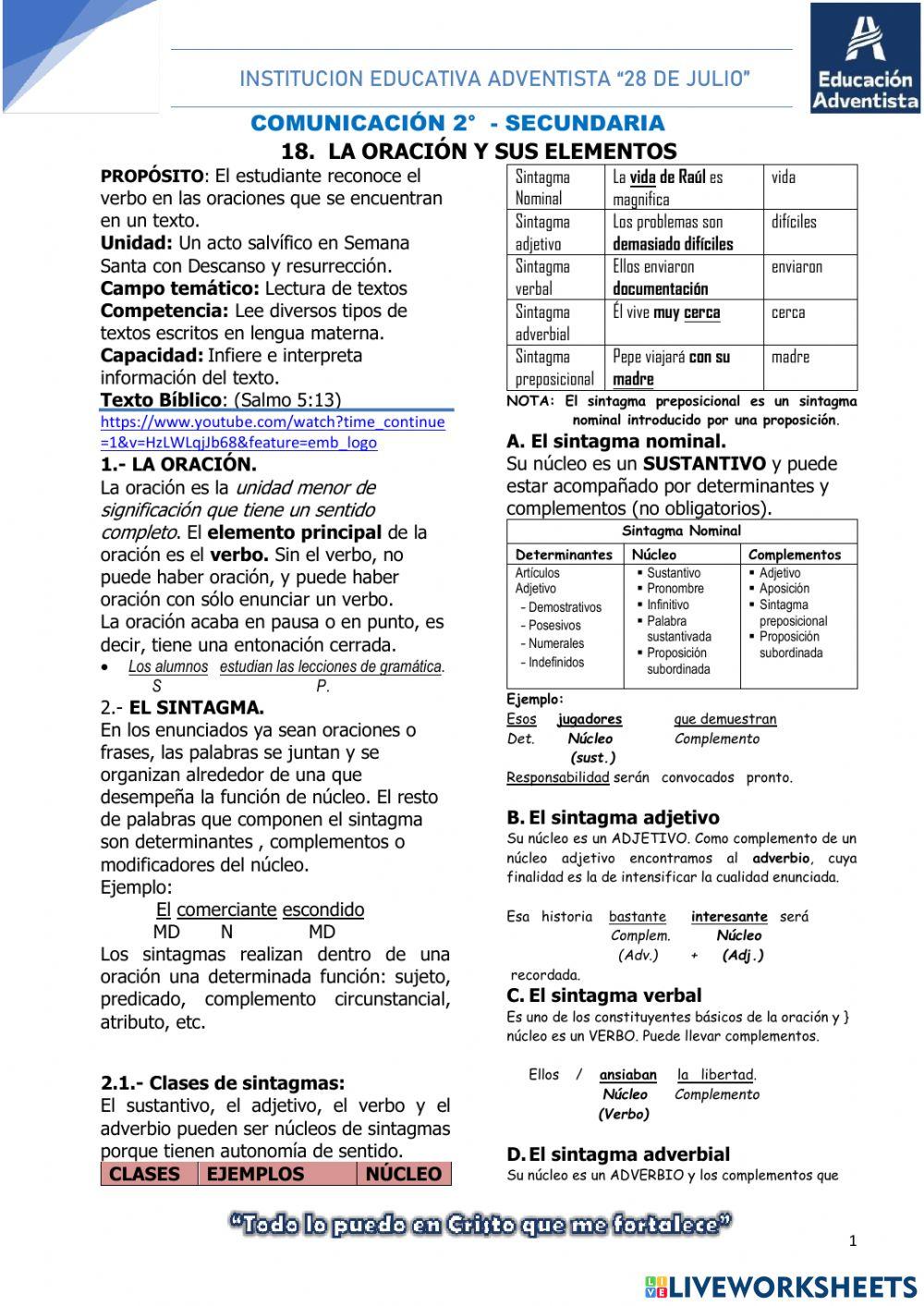 La oración simple y sus partes