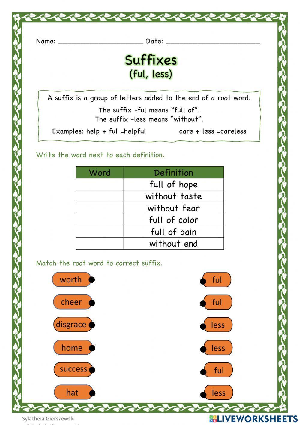 Suffixes (ful, less)
