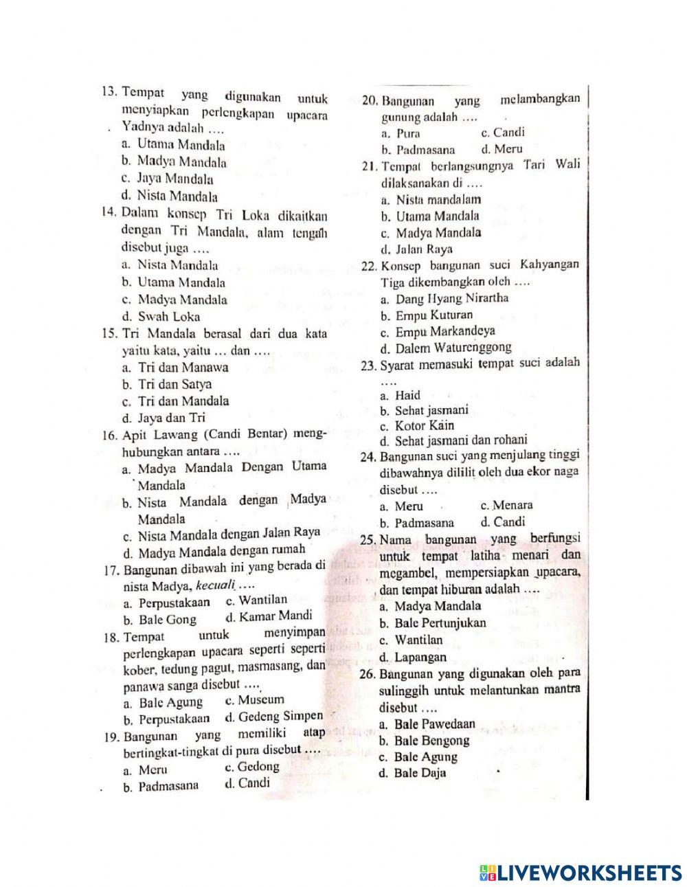 Latihan Soal Agama Hindu Kelas 5