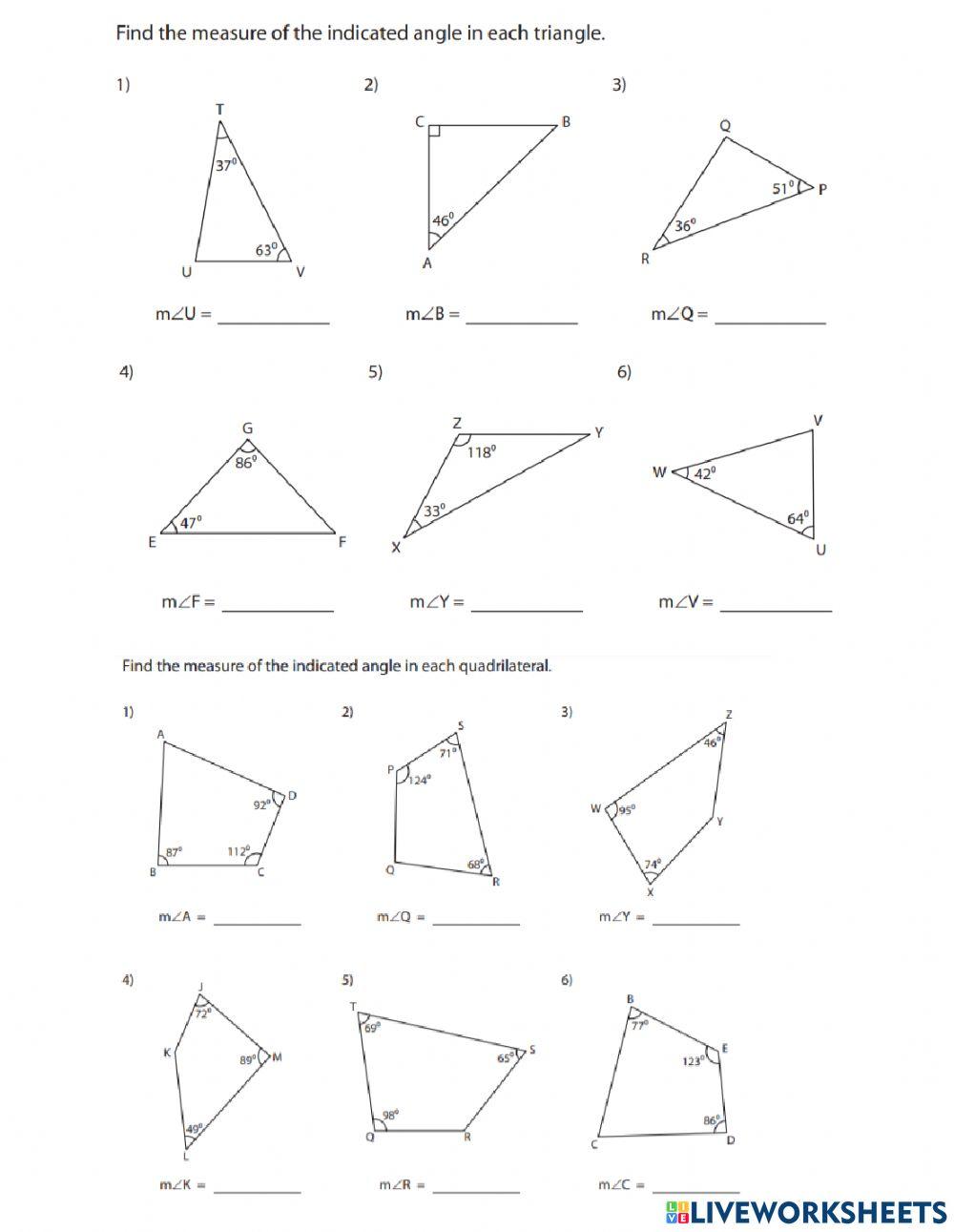 Simple Triangles and Quadrilaterals online exercise for | Live Worksheets