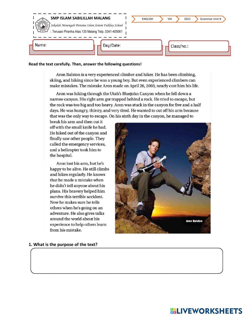 Analysis Recount Text worksheet | Live Worksheets