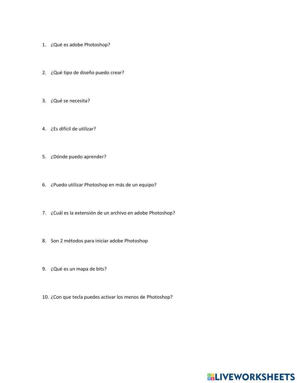 Adobe illustrator photoshop worksheet | Live Worksheets
