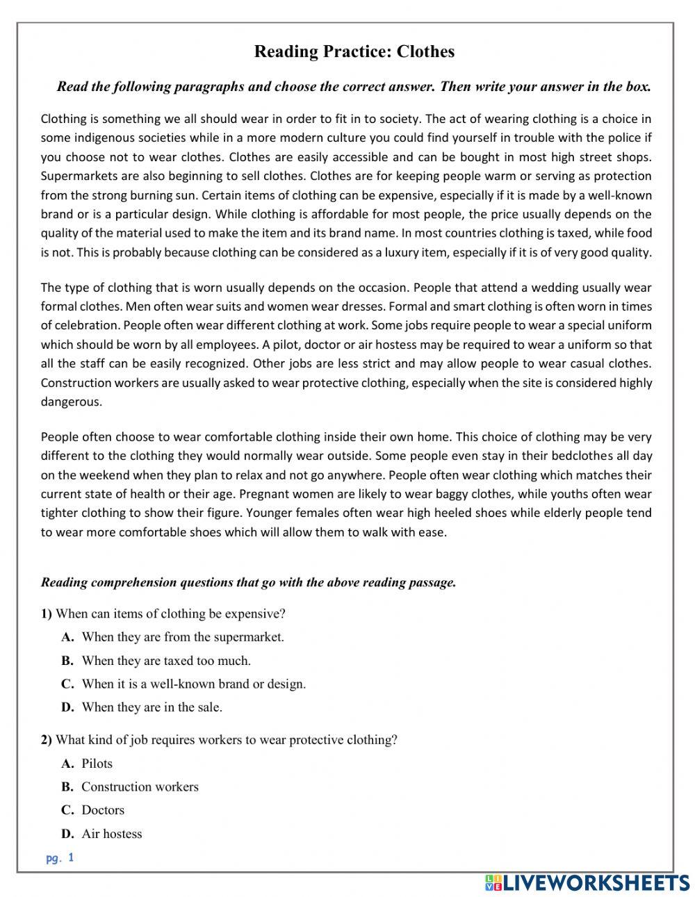 GEP 4 - Reading - Clothes