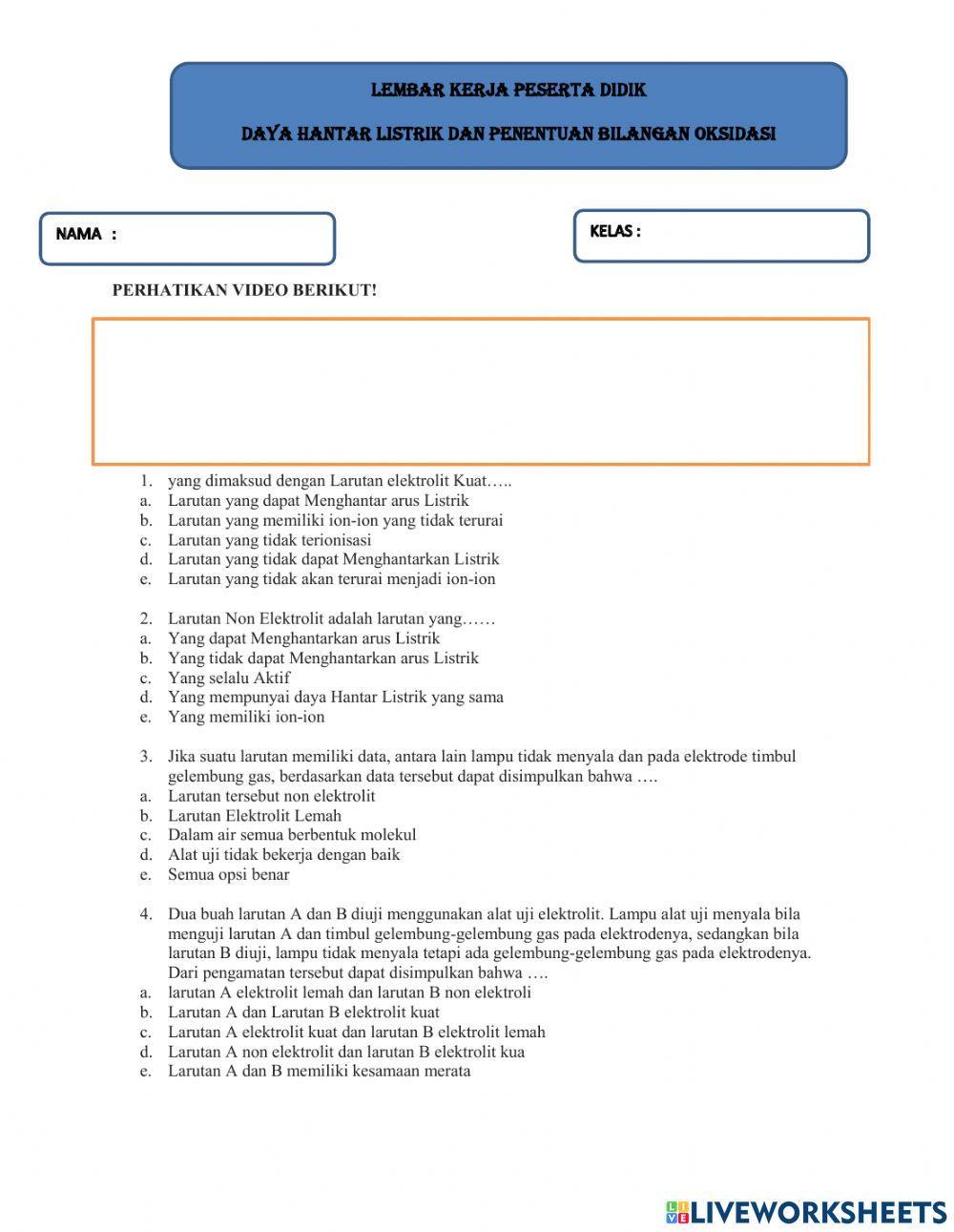 Daya Hantar Listrik dan Penentuan Bilangan Oksidasi