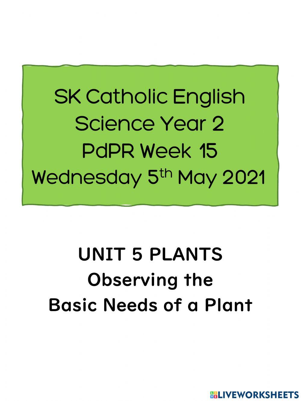 Science Year 2 PdPRW15 Wednesday 5th May 2021