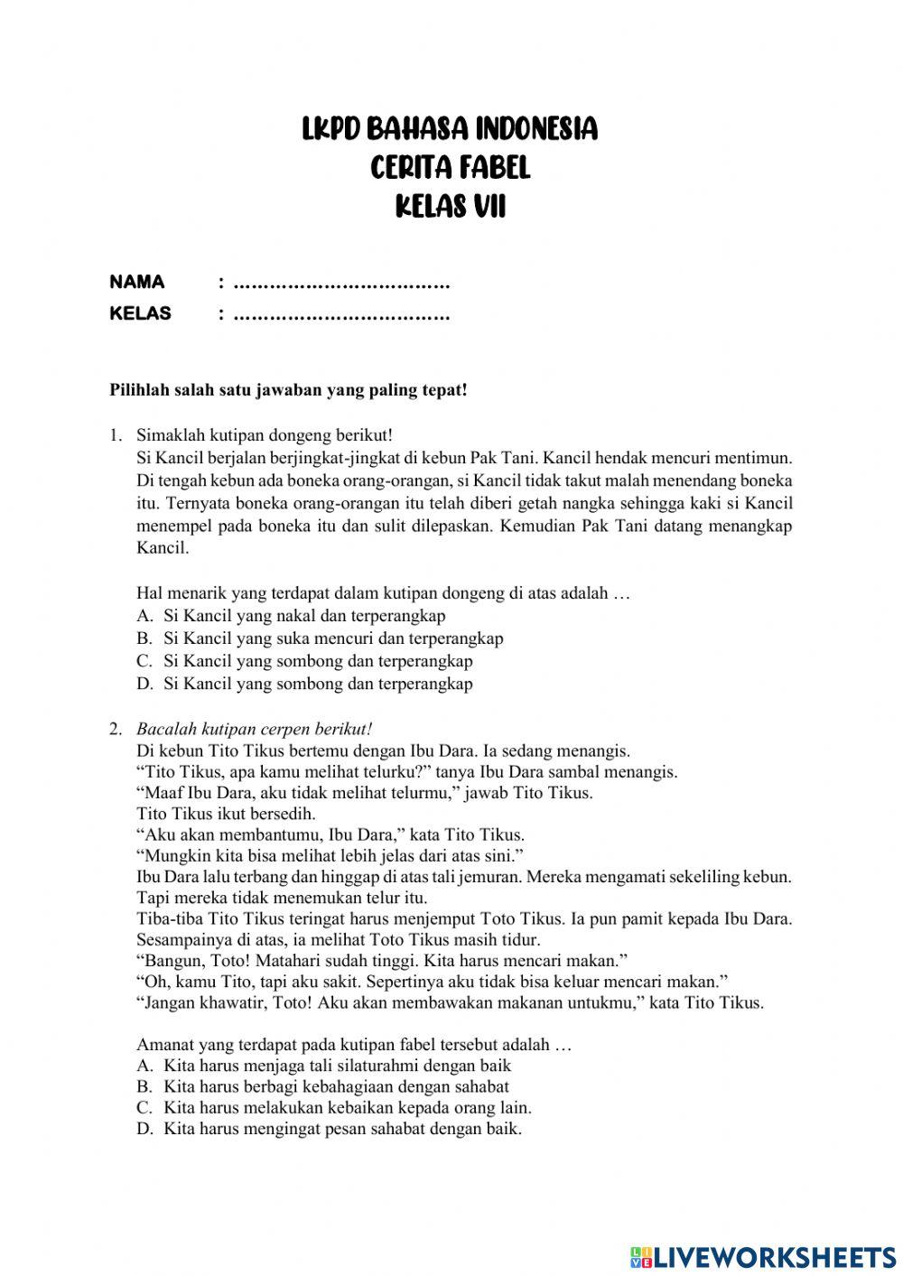 LKPD Cerita Fabel
