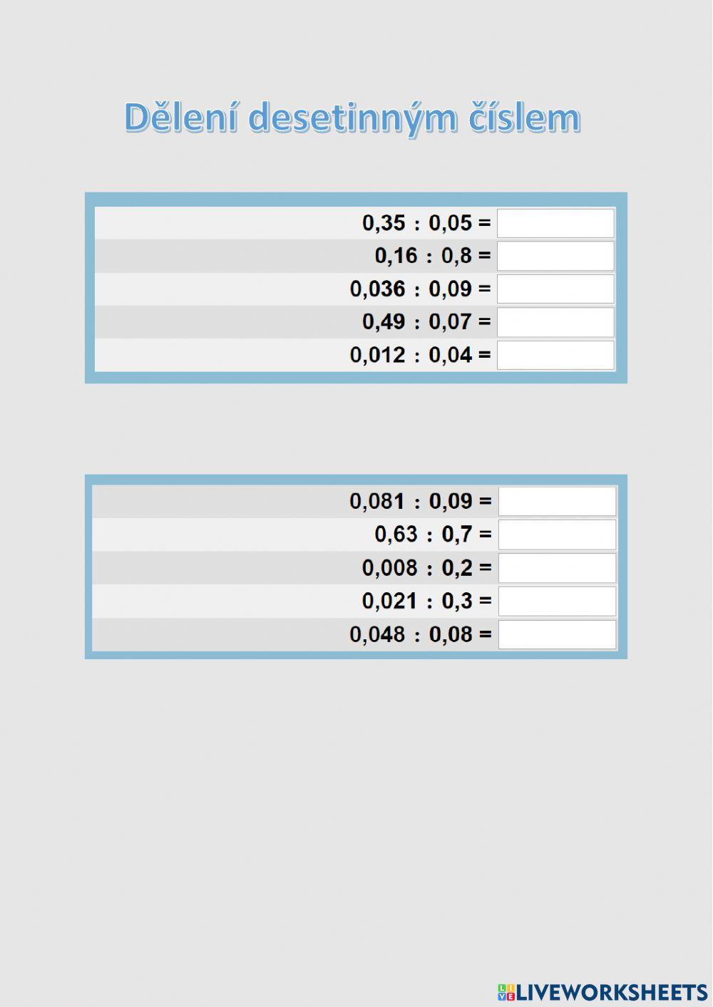 Dělení desetinným číslem