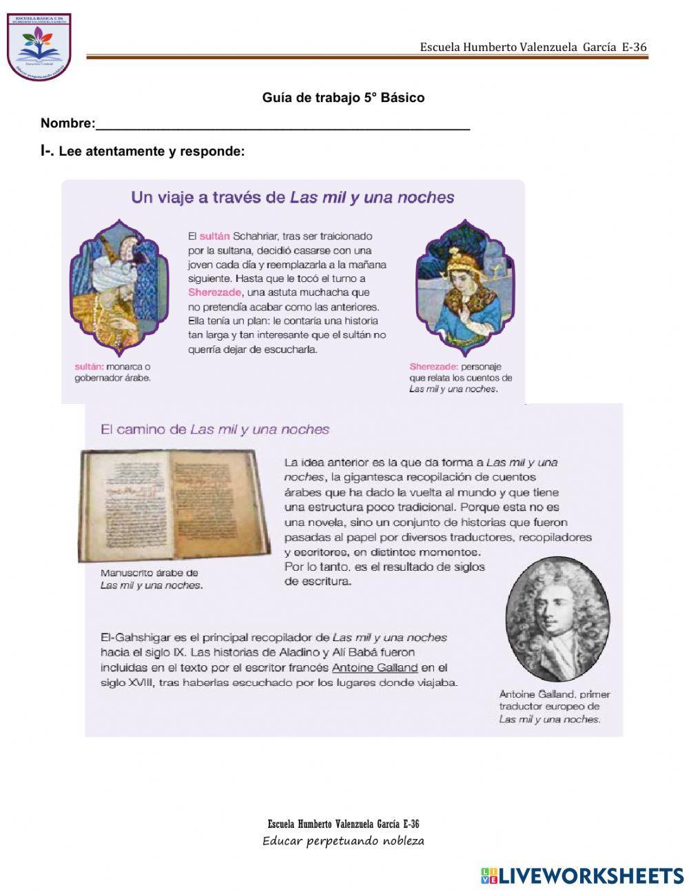 Guía de trabajo -Un viaje a través de las mil y una noches