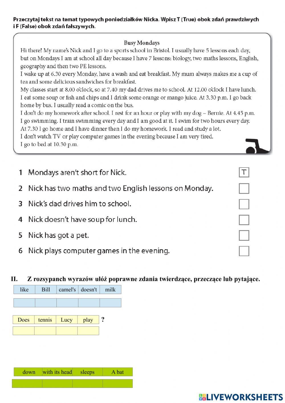 Unit 6 kl. IV klasówka D