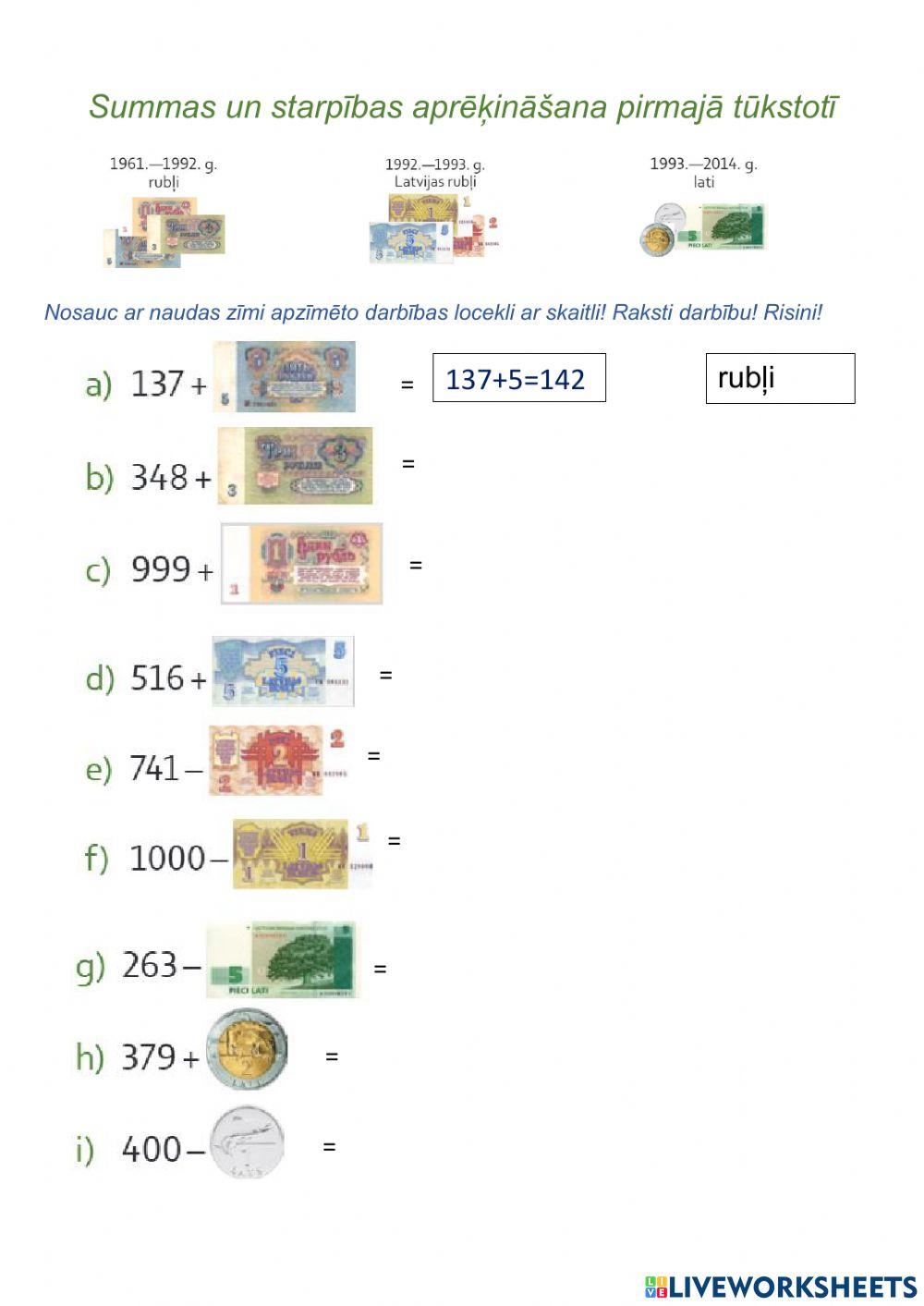 Summas un starpības aprēķināšana pirmajā tūkstotī
