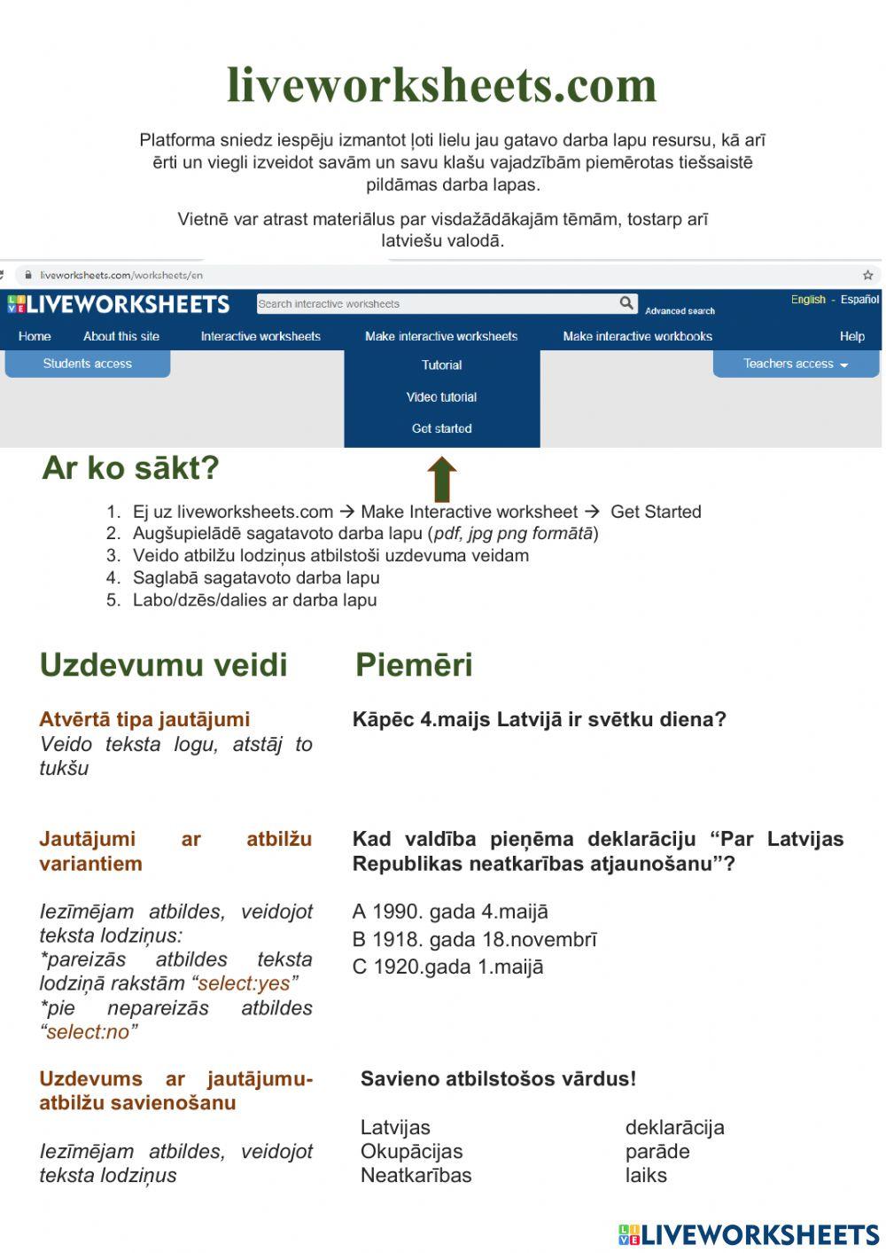 Liveworksheets.com izmantošana