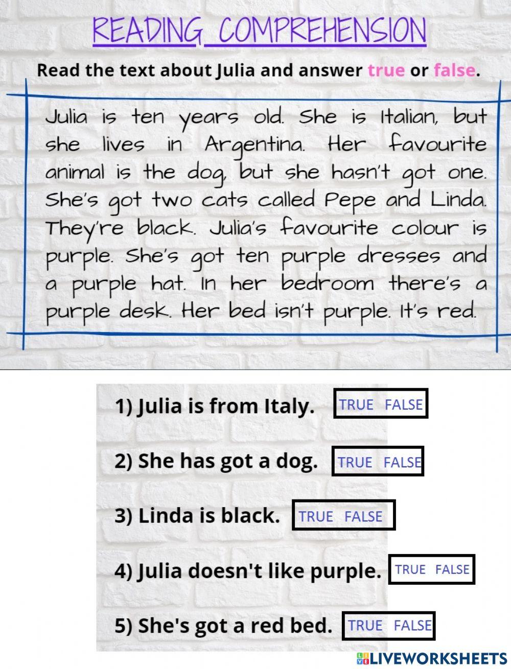 Reading comprehension Reading comprehension