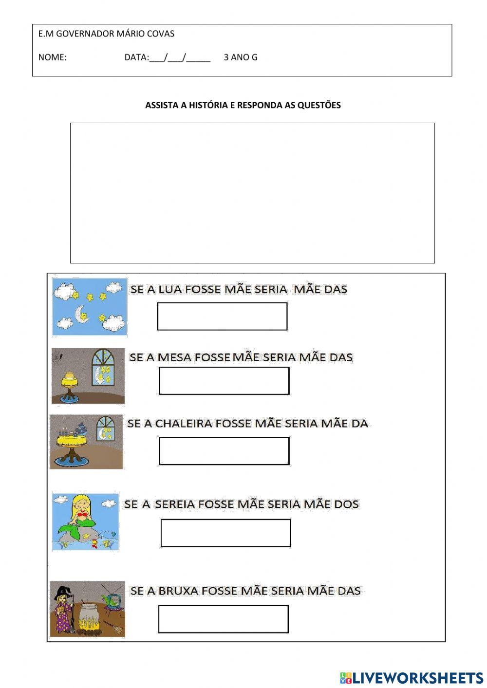 Atividade da história: se as coisas fossem mães