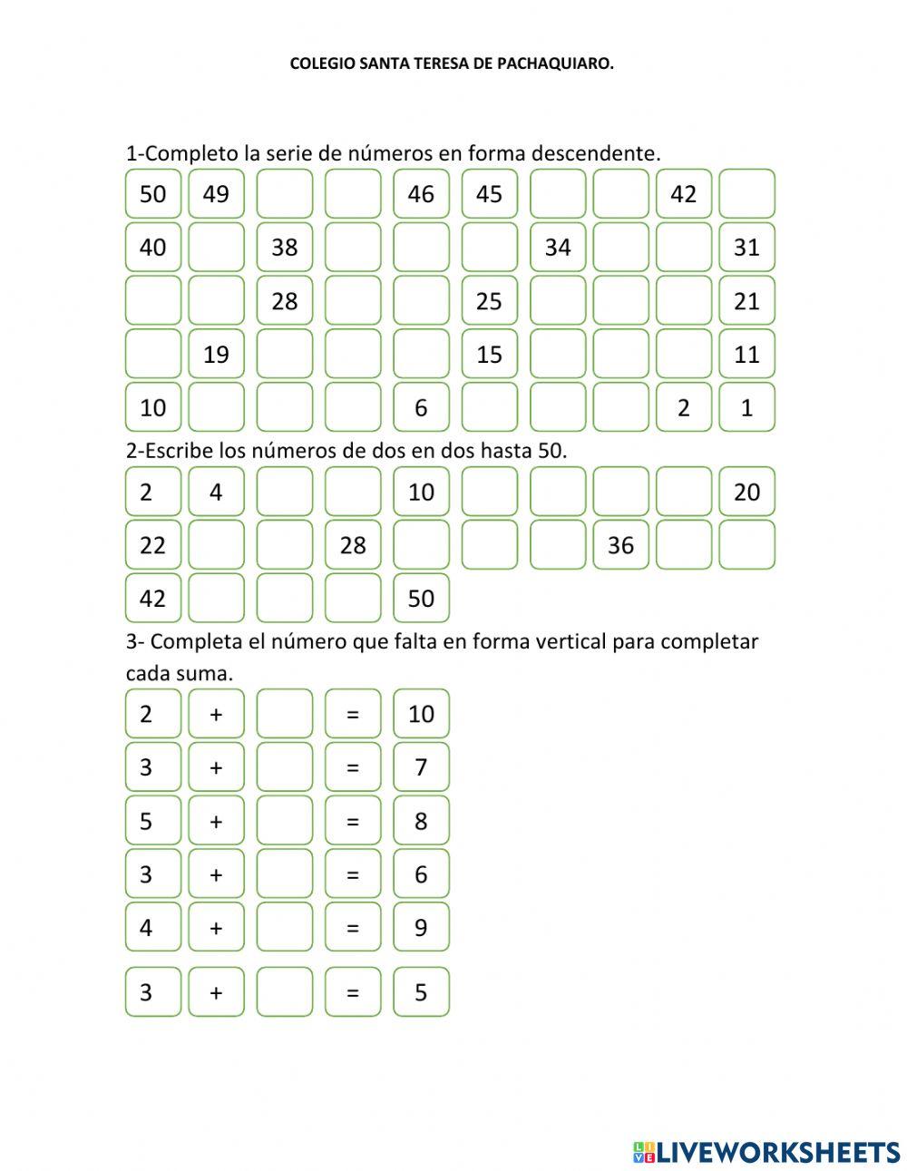 Números en orden descendente.