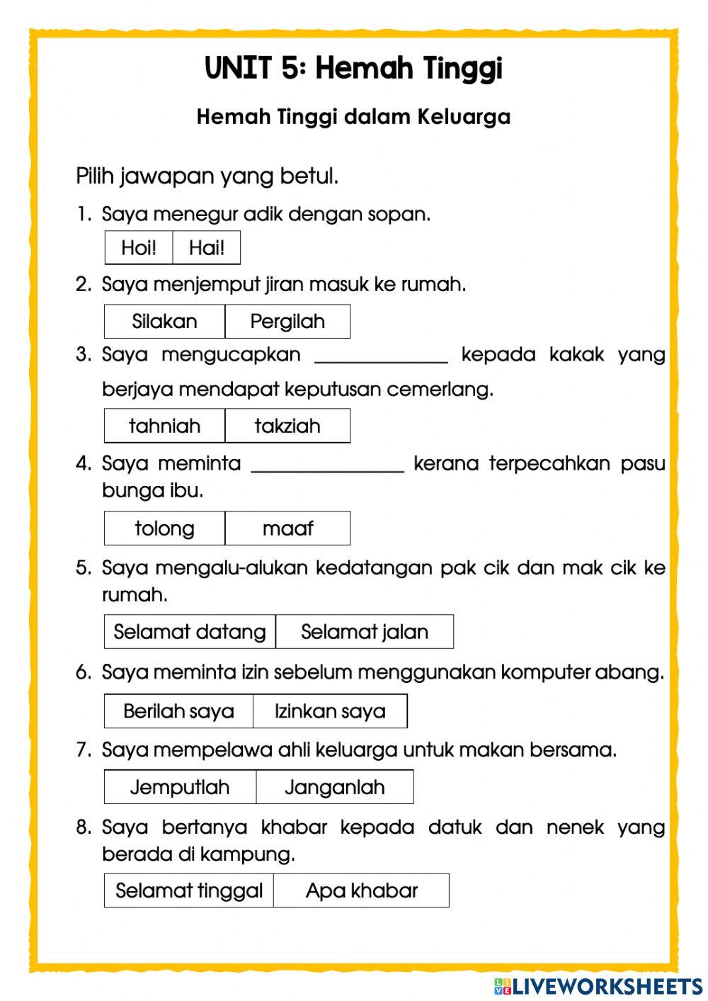 P.Moral Thn 2: Hemah Tinggi (Latihan 5)