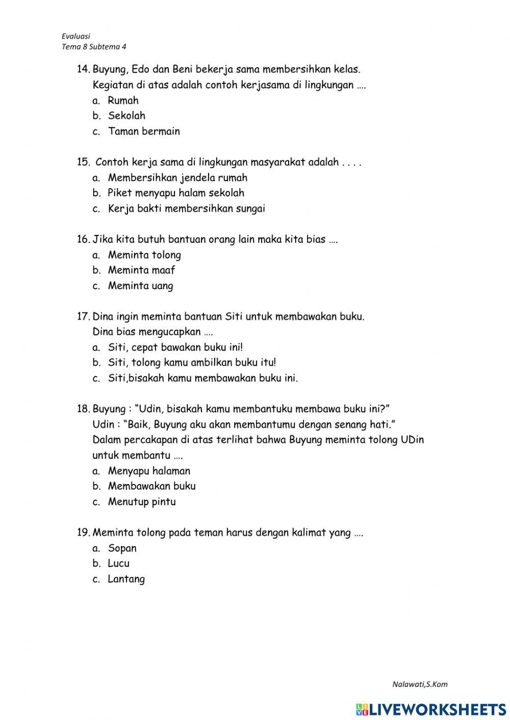 Evaluasi tema 8 subtema 4