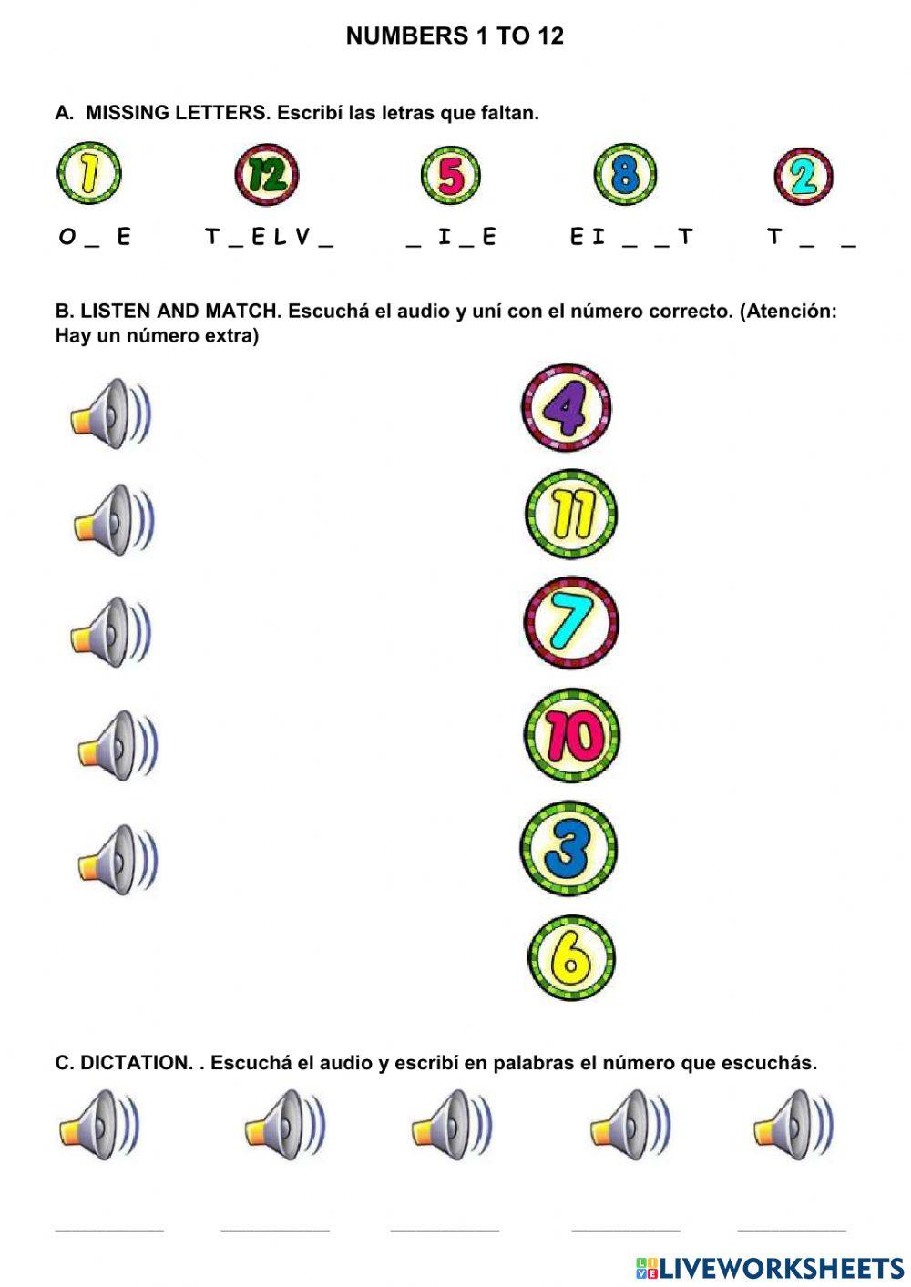 975864 | Numbers 1 to 12 | solepros | LiveWorksheets