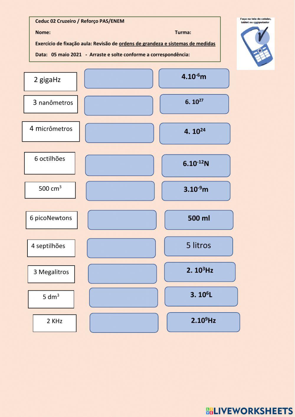 Ordens de grandeza e sistemas de medidas