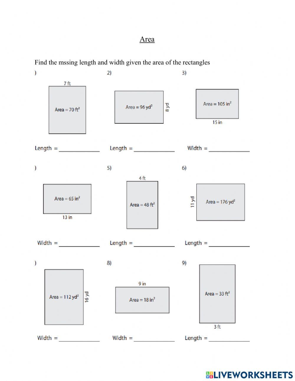 Area - missing length and width