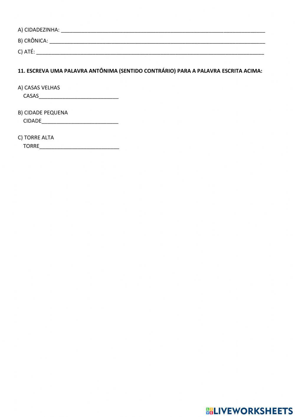 Avaliação Língua Portuguesa