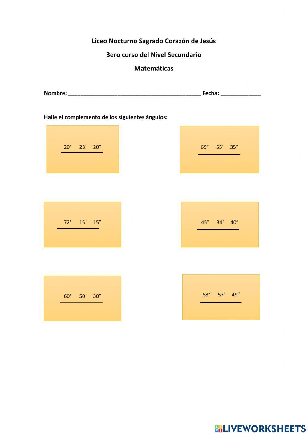 Complemento de un ángulo Complemento de un ángulo