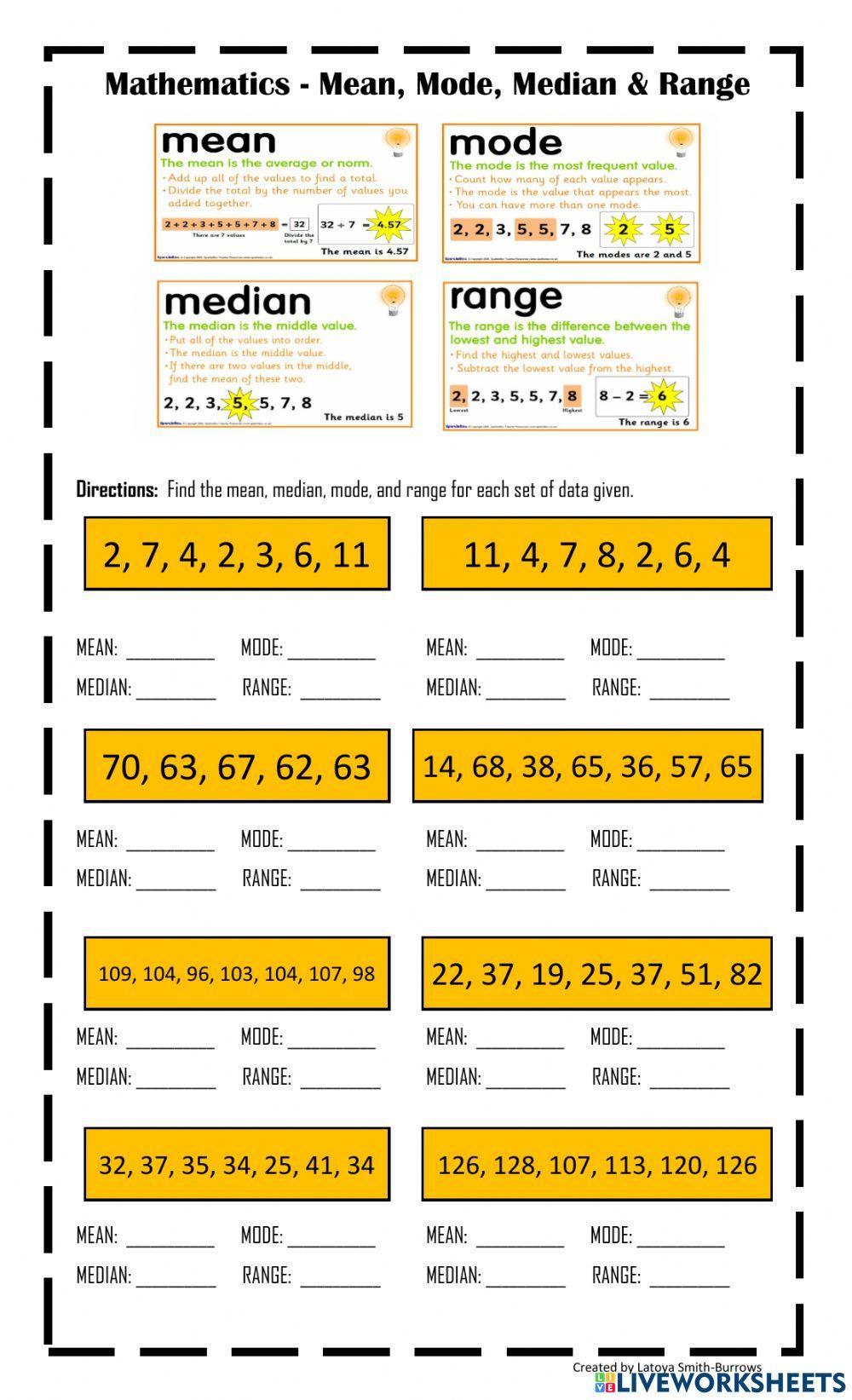 Mean, Mode, Median and Range