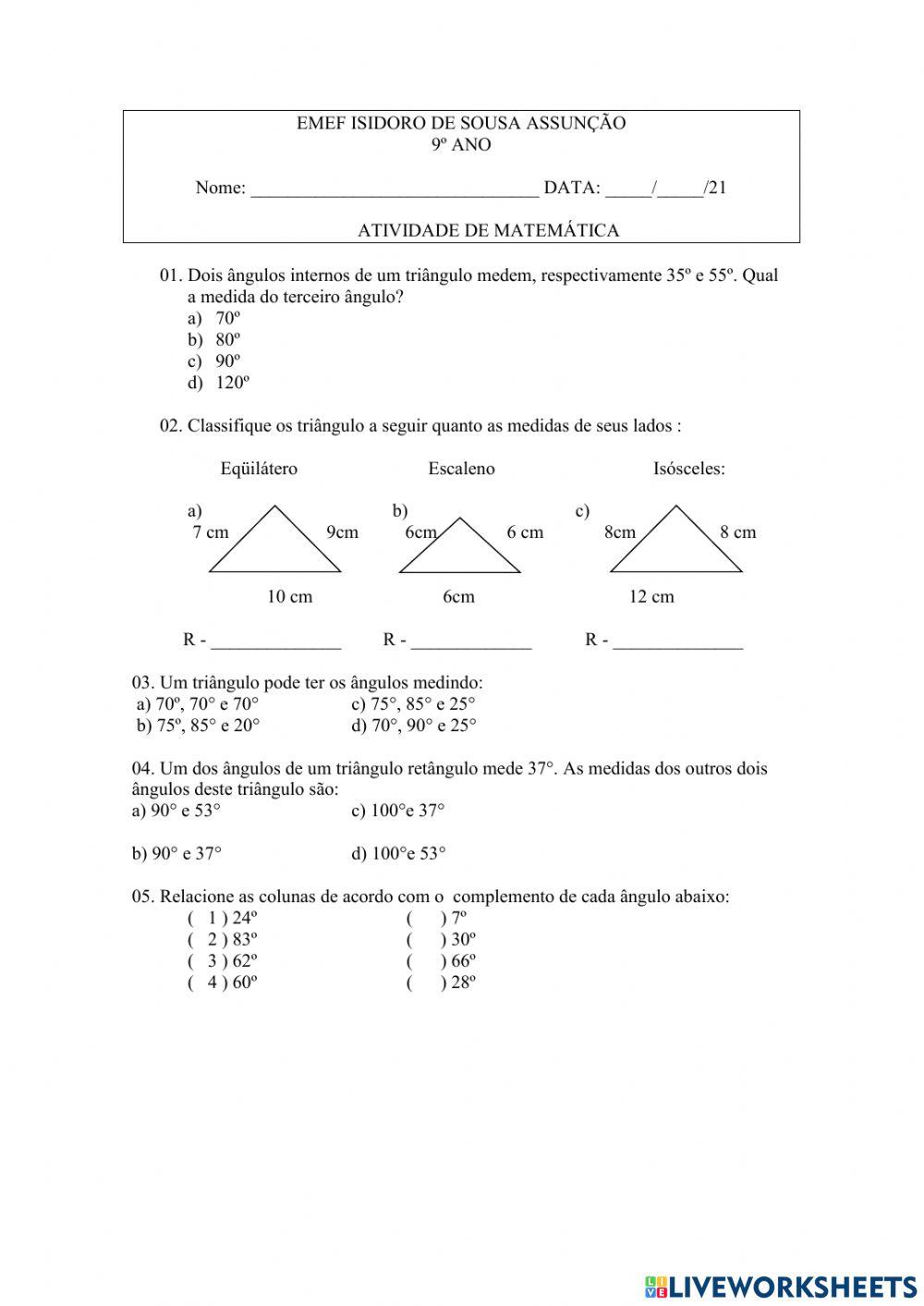 Atividade de matemática