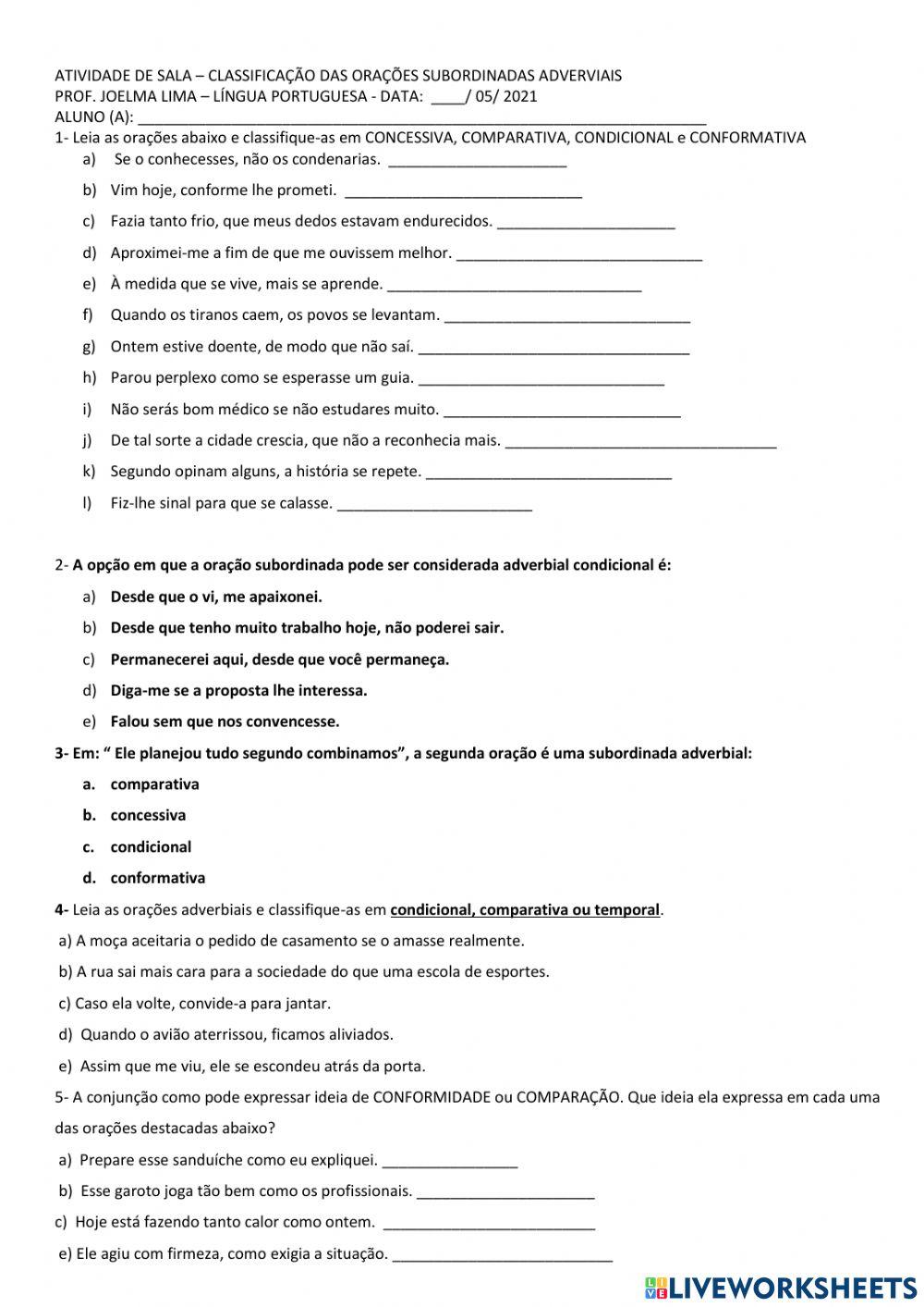 Orações adverbiais