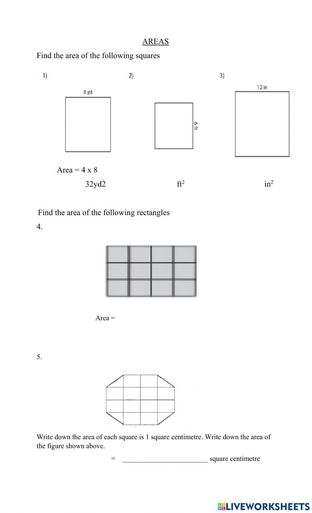 Area of the rectangle and squares