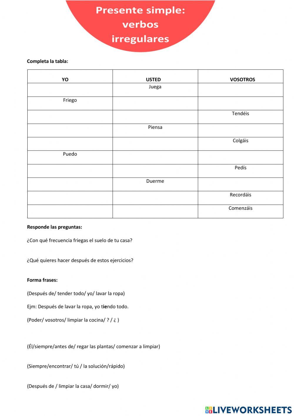 Presente de indicativo español: irregulares