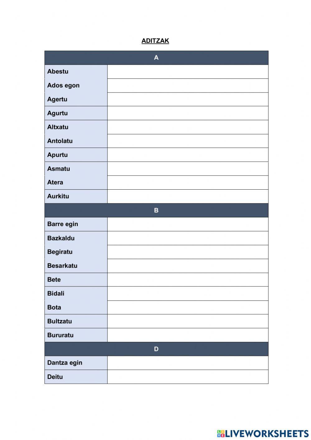 Aditzak A - B - D
