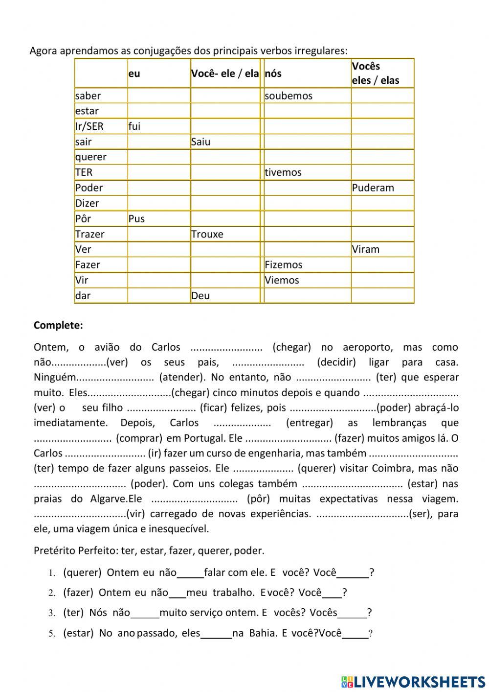 Preterito perfeito irregular