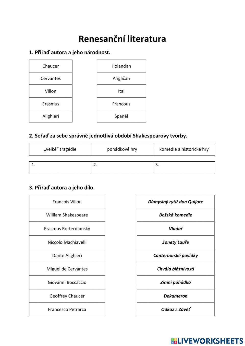 Renesanční literatura - písemka