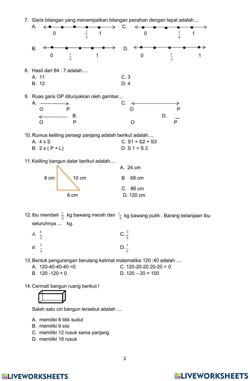 Latihan Ujian Sekolah Matematika