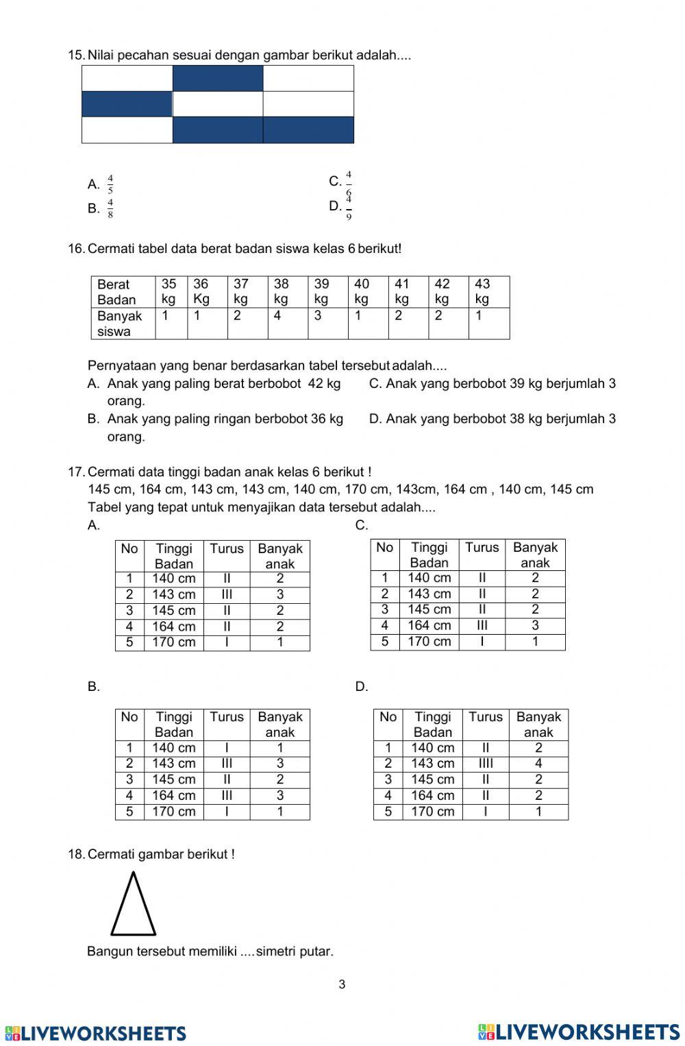 Latihan Ujian Sekolah Matematika