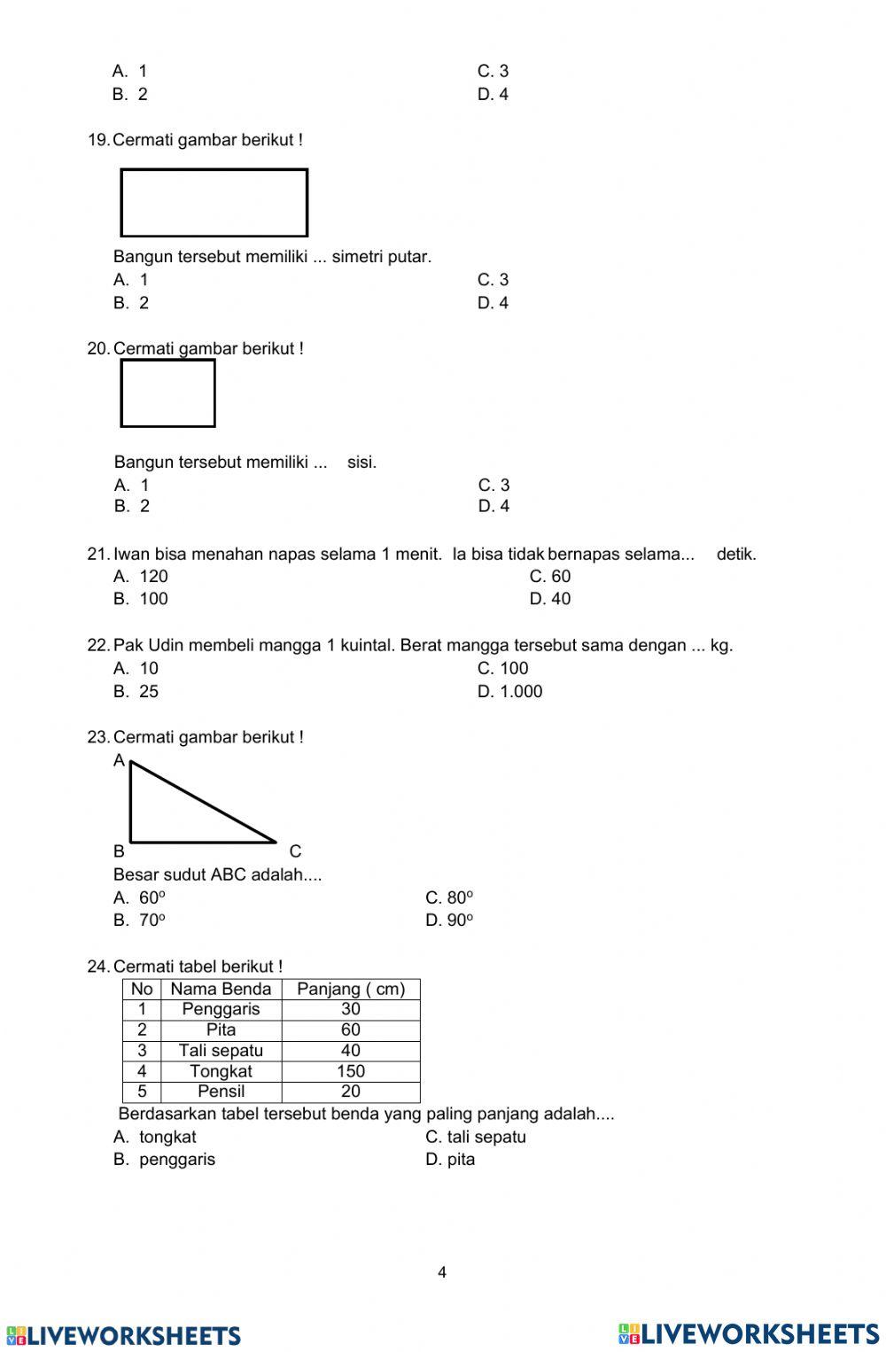 Latihan Ujian Sekolah Matematika