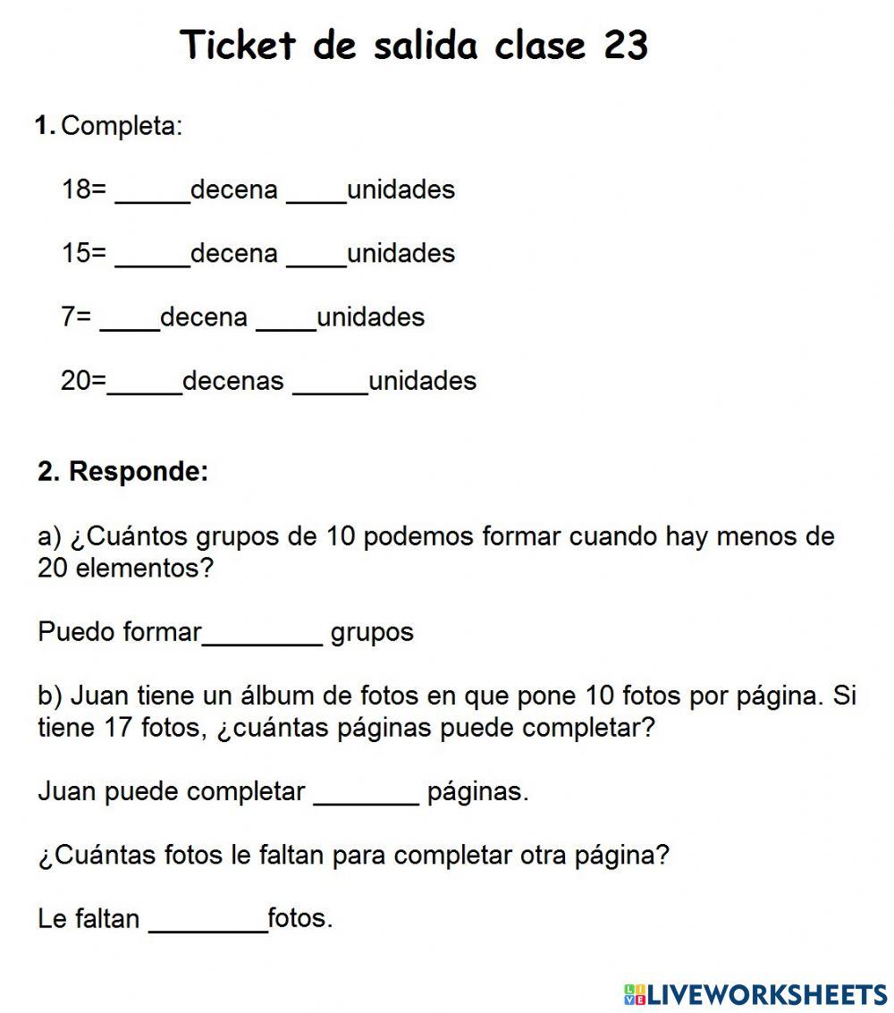 Decenas y unidades hasta 20