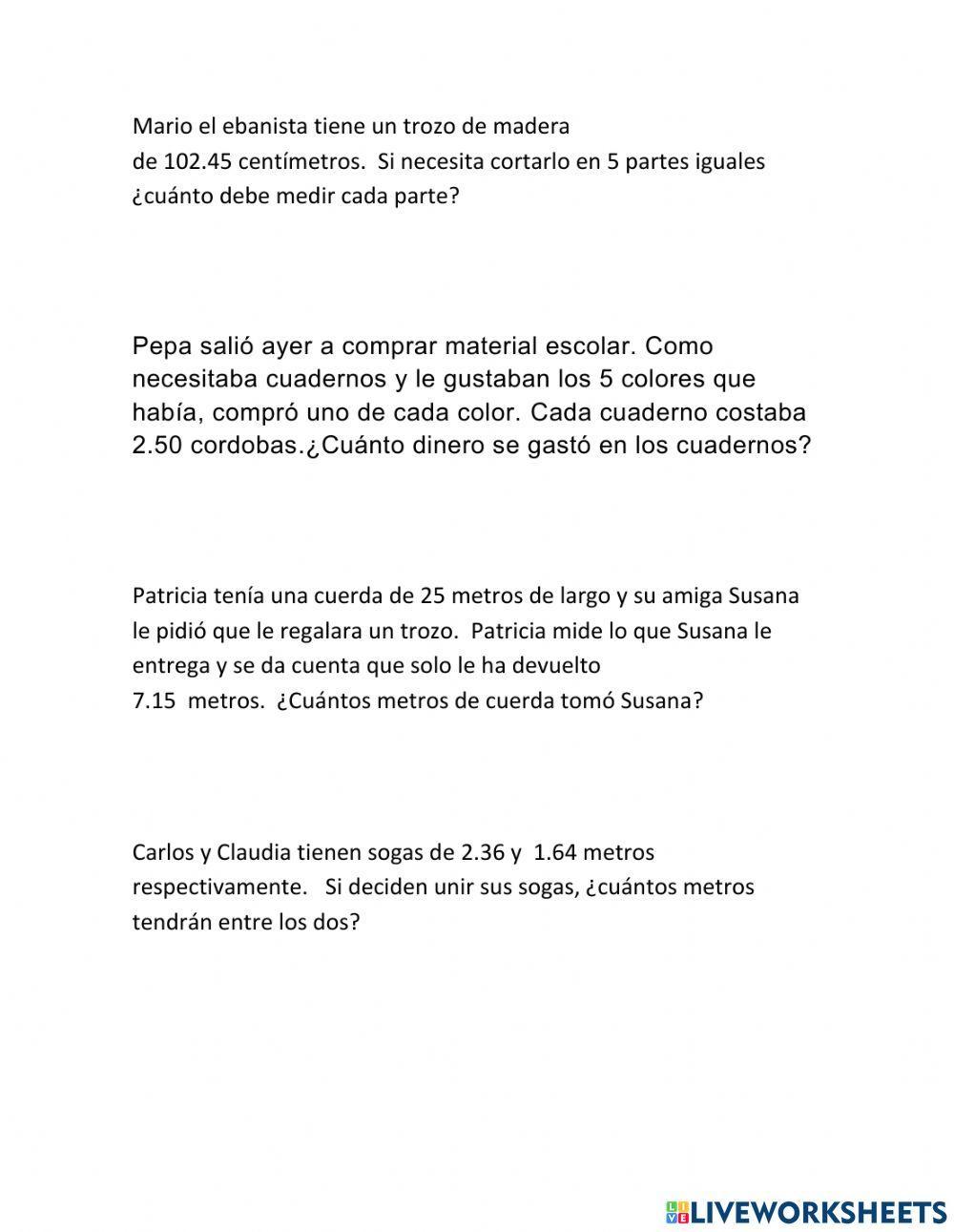 Resolución de problemas con decimales.