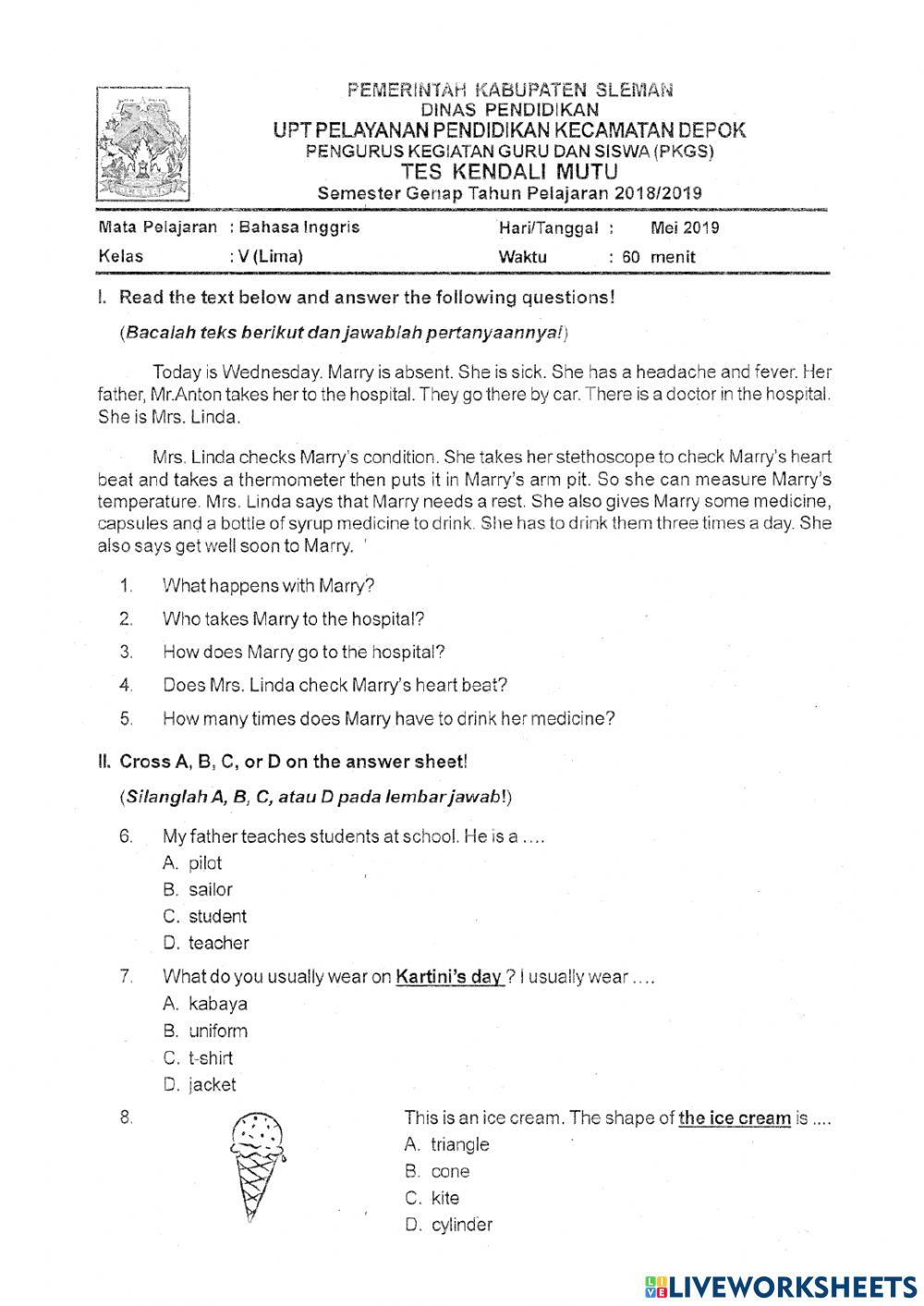 Latihan PAS Bahasa Inggris Sem 2 Kelas 5