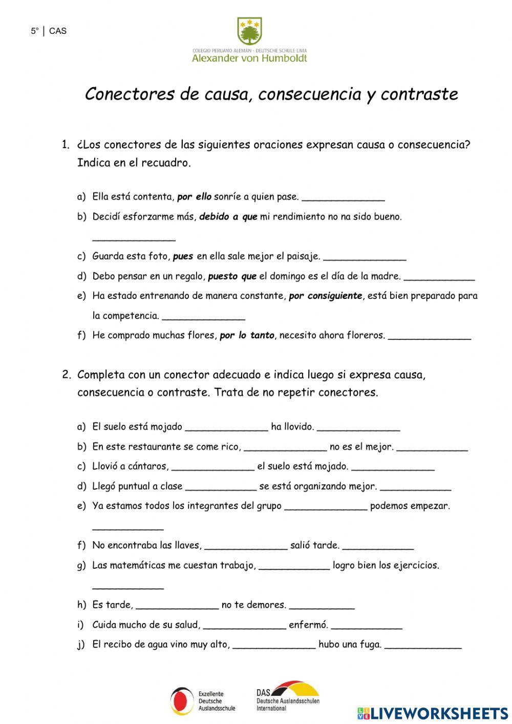 Conectores de causa, consecuencia y contraste