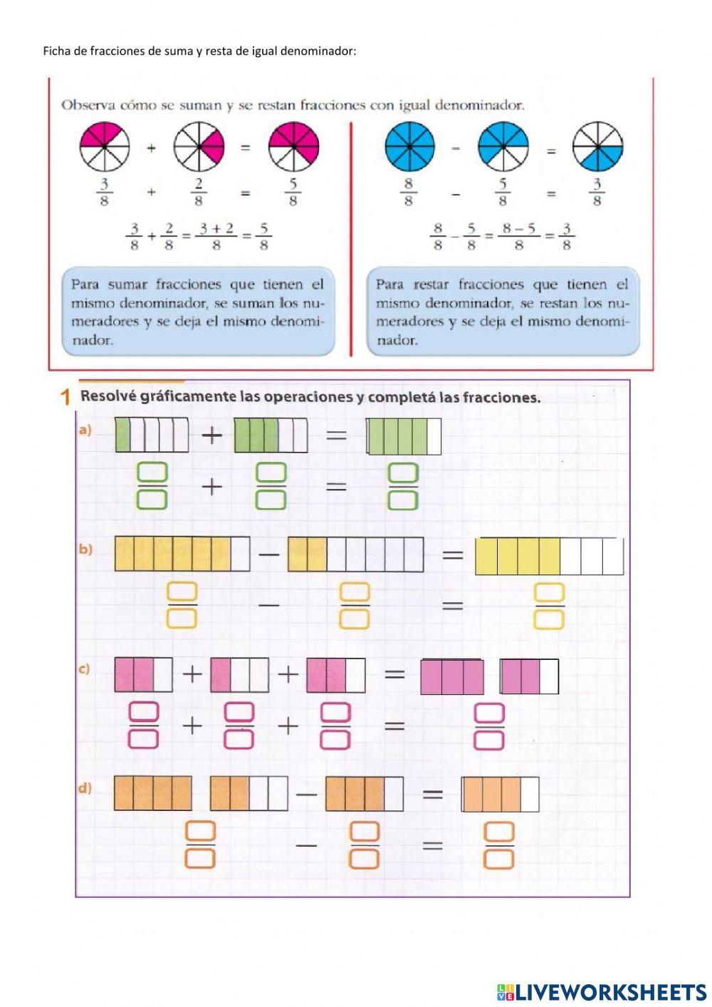Suma y resta de fracciones de igual denominador