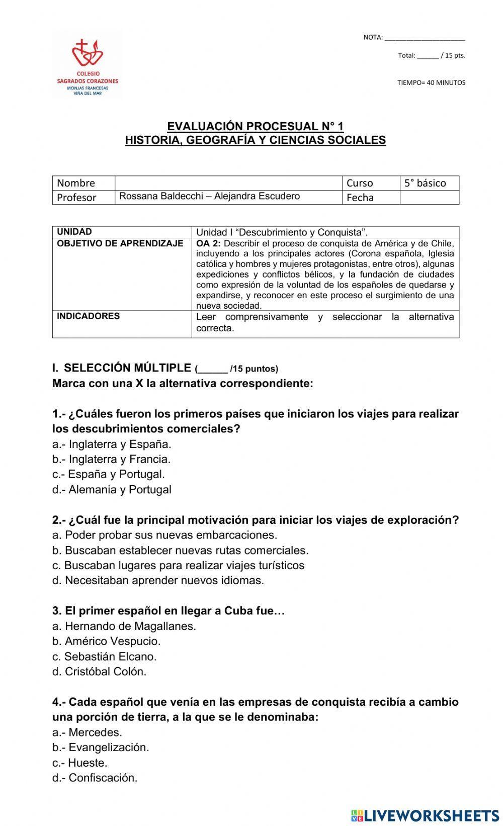 Prueba descubrimiento y conquista América
