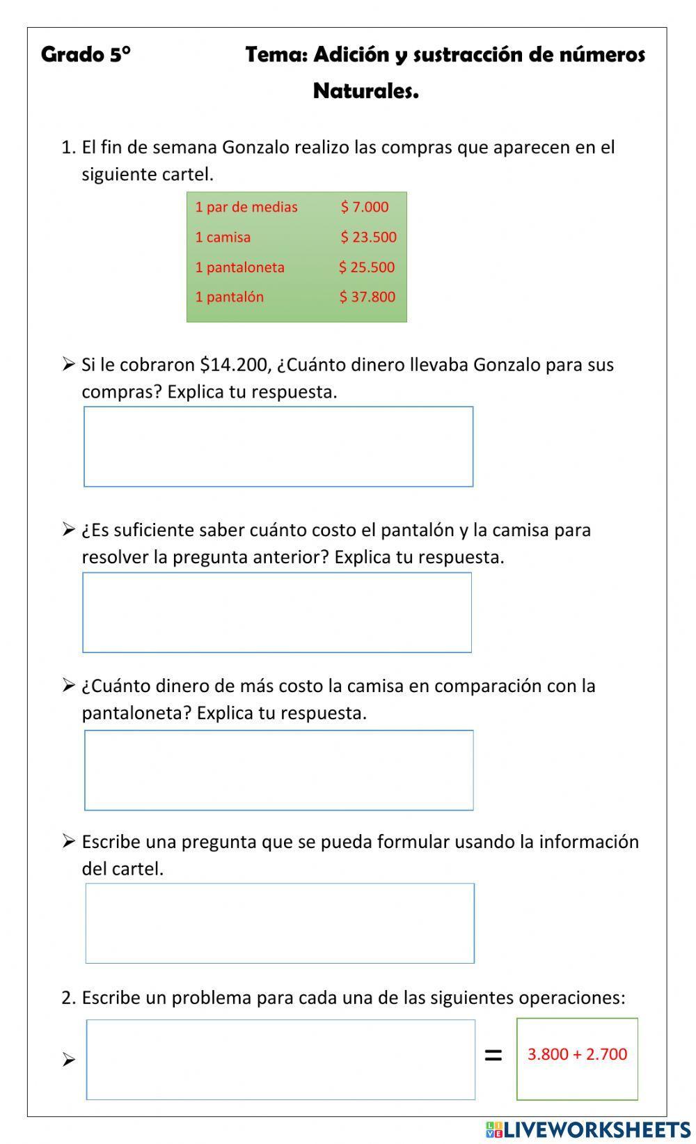 Adición y sustracción de números naturales